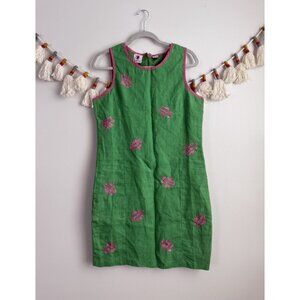 VTG Cj Laing 100% Linen Crab Green Aline Mini Dress Novalty Coastal 90s Y2k 12